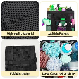 WisePoint Foldable Beach Bag, Nylon Large Mesh Beach Bag with Zip Inner Pocket, Portable Mesh Beach Tote Bag for Holiday (black)