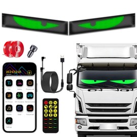 KZO 23.6x4.73 inch LED Devil Eyes Light for Car Truck Windshield 2 PCS, with App/Remote Control, Perfect Sync, DIY Text/Image, Flexible LED Screen for Party/Store/Decoration