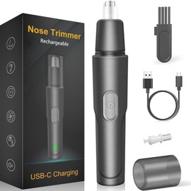 HILIYOT Nose Hair Trimmer, USB Rechargeable, 2024 Professional Painless Ear Hair Trimmer, for Men Women, Powerful Motor, Dual-Edge Blades for Smoother Cutting, with a Spare Blade, Low Noise, Black