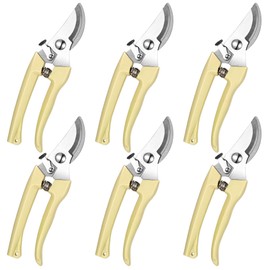 Chumia 6 Pcs Garden Flower Shears Pruning Scissors Heavy Duty Plant Scissors Trimming Garden Clippers Hand Tree Pruner for Yard Gardening Plants Hedge Flower Tree Cutting Secateurs, Beige, Bypass