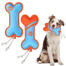 BINGPET Dog Pool Floating Toys 2 Pack - Durable Fetch Water Toys, Bone Shaped Squeaky Dog Toy with Rope for Dog Summer Pool Interactive Doggies Chew Toys