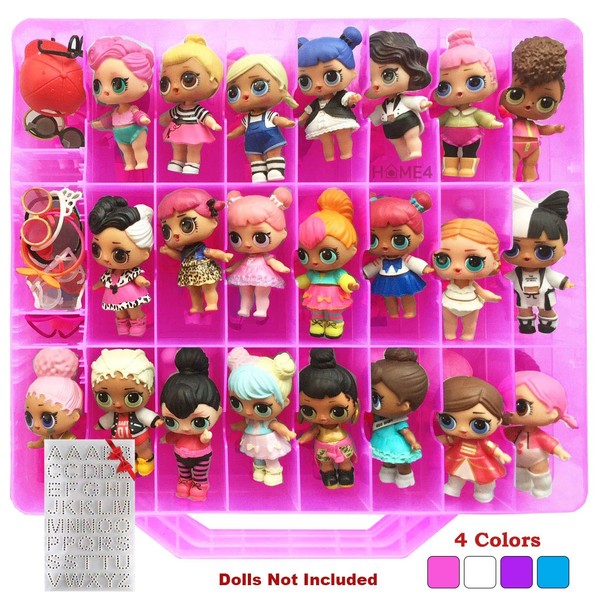 HOME4 LOL Double Sided Storage Container - BPA Free - Organizer Case - 48 Compartments - Compatible with Dolls LOL lils, Pets, Surprise Tiny Toys, Shopkins, Accessories, Beads, Crafts (Pink)