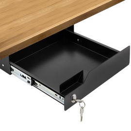 Ciao Stilista 16 inch Secure Under Desk Mounted Pull Out Drawer with Lock for Office Desk Lockable Sliding Storage Organizer, Black with Lock