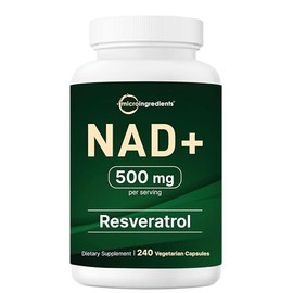 Micro Ingredients NAD+ 500 mg con resveratrol, 240 cápsulas vegetales | Suplemento NAD 2 en 1 para mujeres y hombres | Alternativa NMN Pathway | Sin O