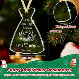 Sensi Blue First Christmas Married Ornament 2025, Glass Wedding Gifts for Couple, Newlywed Gift, Mr and Mrs Keepsake, Bridal Shower Presents for Bride Wife, Wedding Dress Decoration