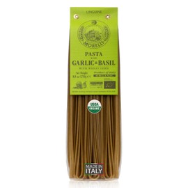 Morelli Italian Pasta Organic Garlic and Basil Linguine - Gourmet Pasta Handmade in Small Batches - Durum Wheat Semolina, Al Dente, Italian Pasta from Italy 8.8oz / 250g