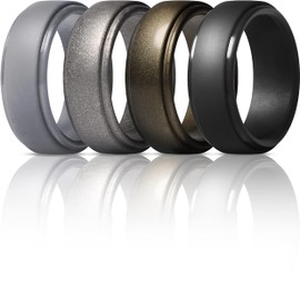 ThunderFit - Anillo de silicona para hombre, borde escalonado, alianza de goma, 10 mm de ancho, 2.5 mm de grosor, 5.5 - 6 (16.50mm)