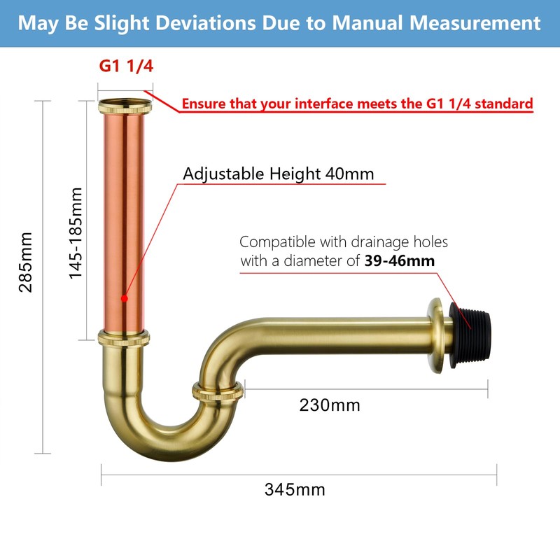 Heixutas Thickened Brass P Trap: 1 1/4 Bottle P-Trap Bathroom