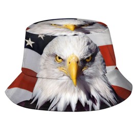 Lalamelody American Bald Eagle Flag Bucket Hats Fashion Sun Cap Packable 4th of July Fisherman Hat for Women Men Summer Travel Hat