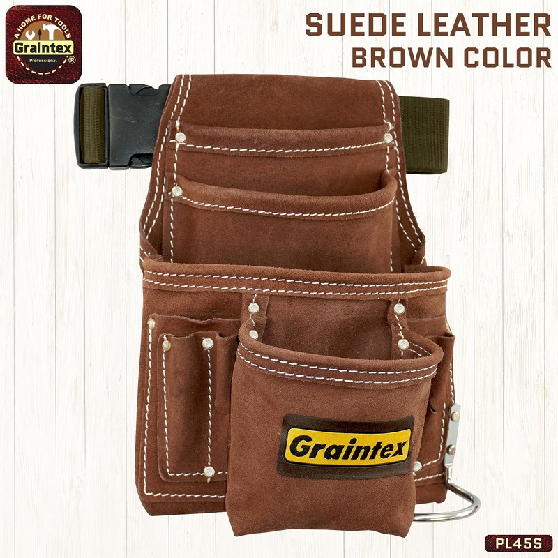 Graintex PL45S 10 Pocket Nail and Tool Pouch Suede Leather