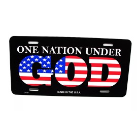 DIGIART INTERNATIONAL ONE NATION UNDER GOD AMERICAN FLAG RELIGIOUS METAL CAR NOVELTY LICENSE PLATE