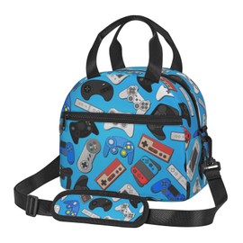 Bolsa de almuerzo con diseño de controlador de videojuegos, reutilizable, aislada, con correa de hombro ajustable para oficina, trabajo, escuela, picnic, viajes