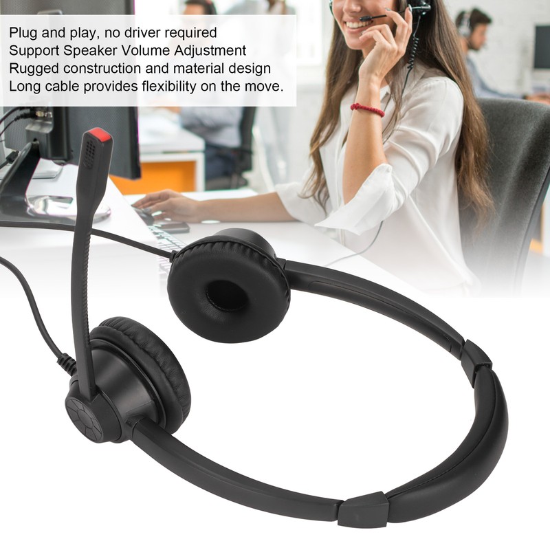 RJ9 Phone Headset Built in HD Microphone Binaural Office Headset