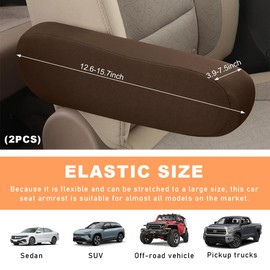Wevdn 2 PCS Car Front Seat Armrest Covers, Elastic Fabric Stretch Auto Seat Armrest Protectors, Soft Front Seat Armrest Cover Replacement, Universal Vehicle Interior Accessories (Coffee)