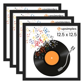 upsimples 12.5x12.5 Record Frame, Vinyl Frames for 12inch Album Cover, Wall Display for Home Decor, Black, 4 Pack