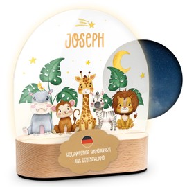Lilleta ® Kinder Nachtlicht Personalisiert – Dimmbares Nachtlicht für Kinder & Baby – Nachttischlampe mit Wunschname & Motiv Kinderzimmer – Kindernachtlicht Schlaftlicht (Tierwelten)