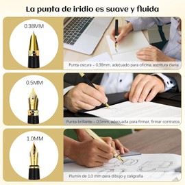 Juego de 56 Piezas Plumas Fuente con Convertidor y 50 Cartuchos de Tinta, Plumines de Iridio,Pluma Estilográfica Recargable, Incluye 3 Tamaños de Plumín Diferentes, Ideal para Cumpleaños o Graduación