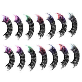 Ipetboom 7pairs Colorful Fake Eyelashes Long Curly Cosplay Lashes for Women Girls Easy to Apply Remove Comfortable All-day Wear for Parties Festivals