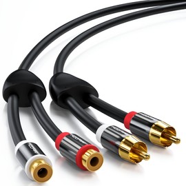 deleyCON PREMIUM 10m HQ Stereo Audio RCA Extension Lead - 2x RCA Socket to 2x RCA Connector Plug - METAL - gold-plated