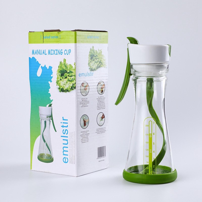 Qianly Manual Stirring Bottle Salad Dressing Shaker Bottle Dishwasher Safe