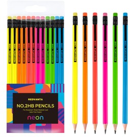 REDVANTA Pre-Sharpened Pencils #2 Neon Pencils for Kids Fun Number 2 Pencil with Erasers for School, Office, Writing, Drawing, 12 Count