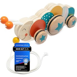 Wooden Pull Along Toy Caterpillar Child-Friendly Educational Toy, Kids Toy for Pulling, Pushing and Playing