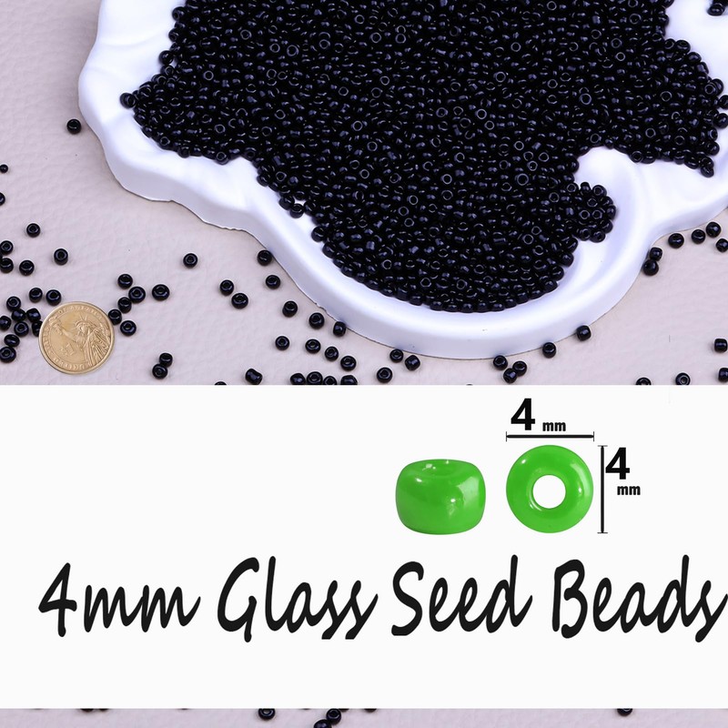 Legefo 4mm Glass Seed Beads Bulk, Black 6/0 Small Mini