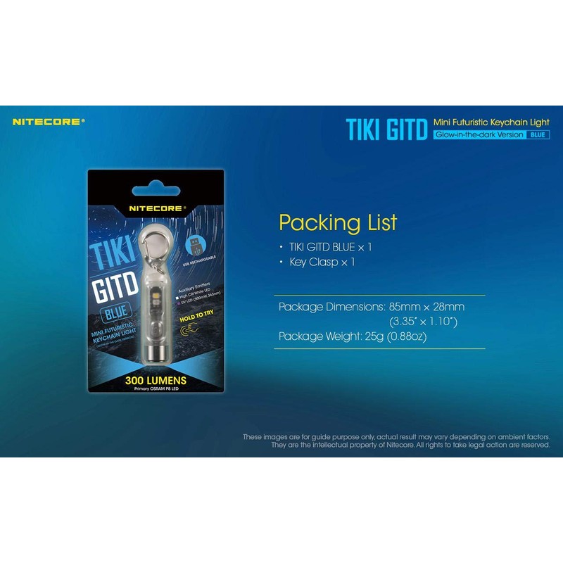 Nitecore TIKI GITD BLUE Rechargeable LED Keylight - High CRI