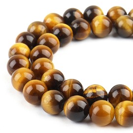 DIQIO Gold Tiger Eye Beads for Jewelry Making - Yellow Crystal Beads Gemstone Beads for Bracelets, 8mm Stone Beads Round Loose Beads(44-47pcs, 8mm, Gold Tiger Eye)