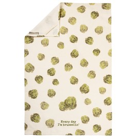 Brussel Sprout Print Design Every Day I'm Brusselin' Cotton Kitchen Dish Towel 18 Inch x 28 Inch