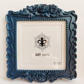 ZXT-parts 5x5 Picture Frame with Mat 4x4. Square Black & Gold Edge Frame. Resin Handmade Photo Frame. Glass Panel. Black Suede Cover.European Style Suitable for Desktop.