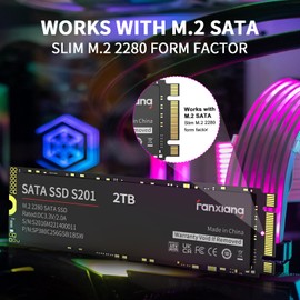 S201 2TB SSD, M.2 2280 SATA III 6Gb/s Internal Solid State Drive, SLC Cache for Speed Boost, Read Speed up to 550MB/sec, Compatible with Laptop and PC Desktops(Black)