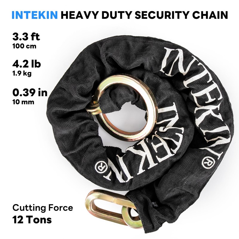 INTEKIN Security Chain 3.3 ft x 3/8" Thick Bike Lock