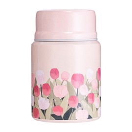 Insulated Food Jar Flower Pattern 450ML Capacity Stainless Steel Portable Insulated Lunch Container for School Pink