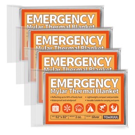 Emergency Thermal Blanket, 4 Pack, Mylar Space Blankets Survival Gear