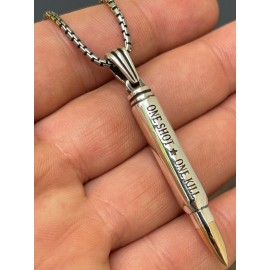 Silver Bullet Real 925 Sterling Silver & 14k Gold Plated Gun Bullet ONE SHOT ONE KILL Pendant - Pendant & 28" Chain