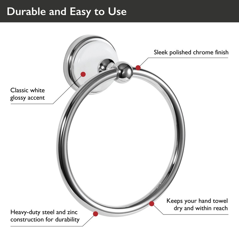 Design House 559286 Savannah Towel Ring for Bathroom, Polished Chrome