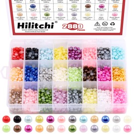 Hilitchi 2880Pcs 6mm Flat Back Half Round Artificial Pearl Beads for Craft DIY Phone Nail Art Making