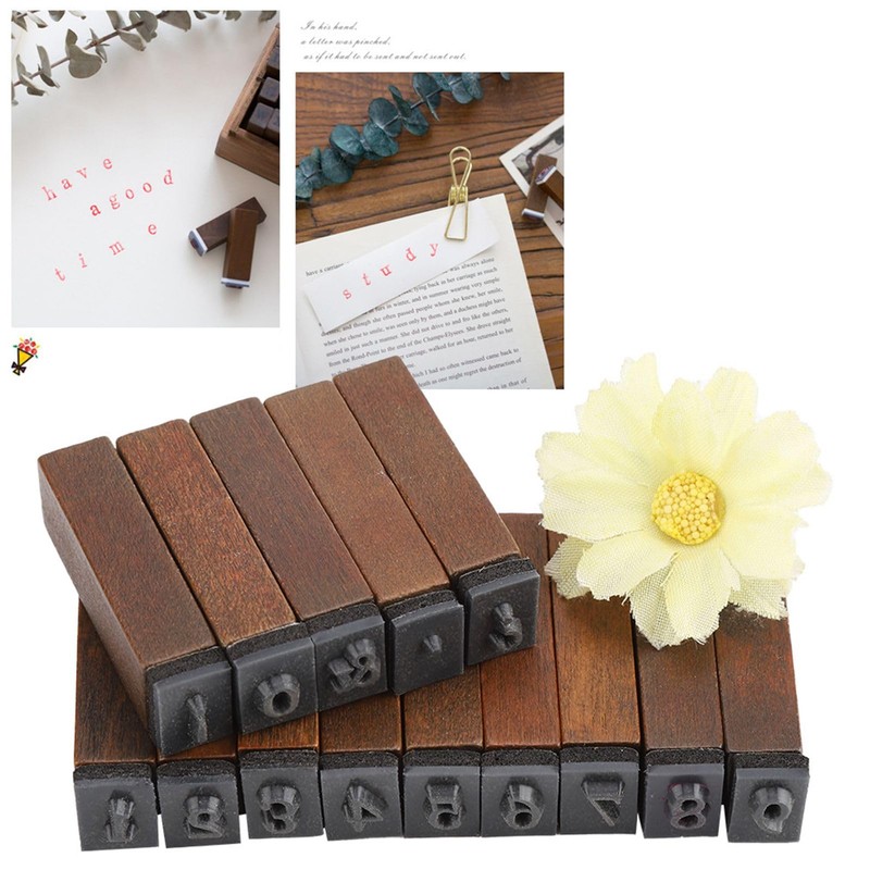 70PCS Vintage Wood Alphabet Rubber Stamps Set in Reusable Wooden