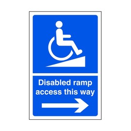 Disabled ramp access only arrow right - parking sign - disable signage - 3mm Aluminum Dibond for indoor/outdoor usage (200mm x 150mm) 5m Viewing Distance.