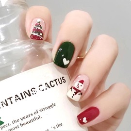 Christmas Short False Nails, 24pcs Square Press On Nails Short, Removable Short False Nails With Glue, Fake Christmas Nails Women Girls Acrylic Nail Kit Nail Art Accessories (05#, One Size)