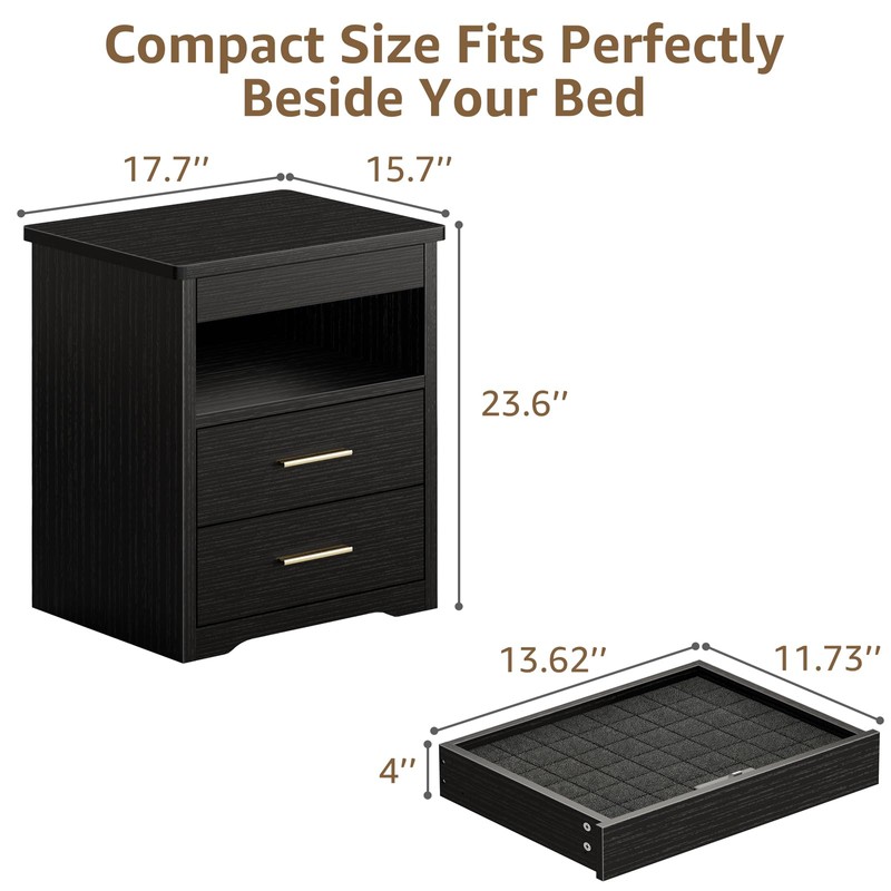 Black Nightstand with Gun Drawer for Bedroom - Modern 3