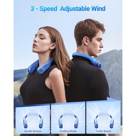 SWEETFULL Portable Neck Fan 360° Cooling Bladeless Personal Fan | No Hair Twisting - 4000mAh USB Rechargeable Wearable Fan for Travel, Birthday Gifts for Men, Women, Mom, and Dad