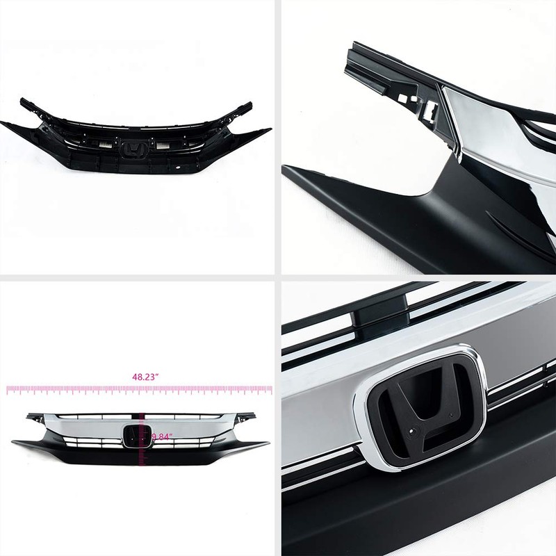PIT66 Front Upper Bumper Hood Black Chrome Grille Compatible with