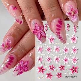 Flower Nail Art Stickers Decals Colorful Flower Nail Sticker Self Adhesive Five-Petaled Floral Bow Spring Summer Nails Art Design Stickers Decoration Accessories for Women and Girls DIY Nails