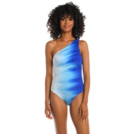 La Blanca Women's One Shoulder One Piece Swimsuit, Sapphire//Ocean Oasis, 4