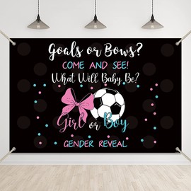 Bellicremas Goals or Bows Gender Reveal Backdrop Soccer or Bows Gender Reveal Favors Pink and Blue Dots Football Baby Shower Banner with Copper Grommets
