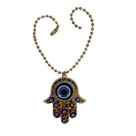 Bravo Team Gold - Amuleto colgante de mano de Hamsa para protección, aleación de metal, decoración de Hamsa y mal de ojo en azul y blanco, elegante cadena de bola para colgar en el coche, habitación o en la bolsa