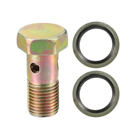 VekAuto Single Banjo Bolt Set, M12 x 1.25 Length 32 mm Metric Thread Turbo Brake Line Adapter Universal for Car Durable Metal Bronze Colour with Washers