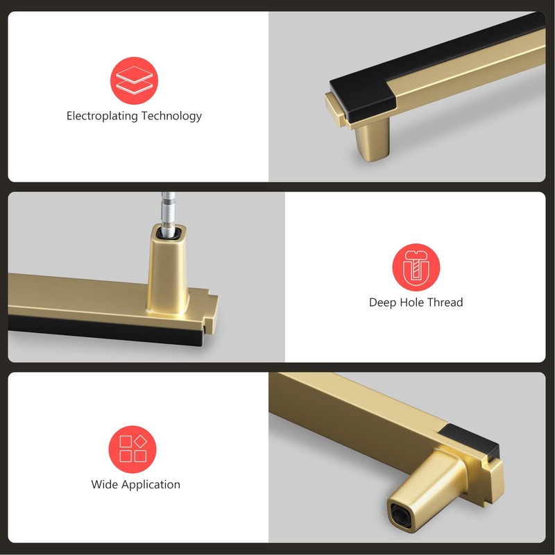 Homdiy 10 Pack Black and Gold Cabinet Pulls 5 Inch